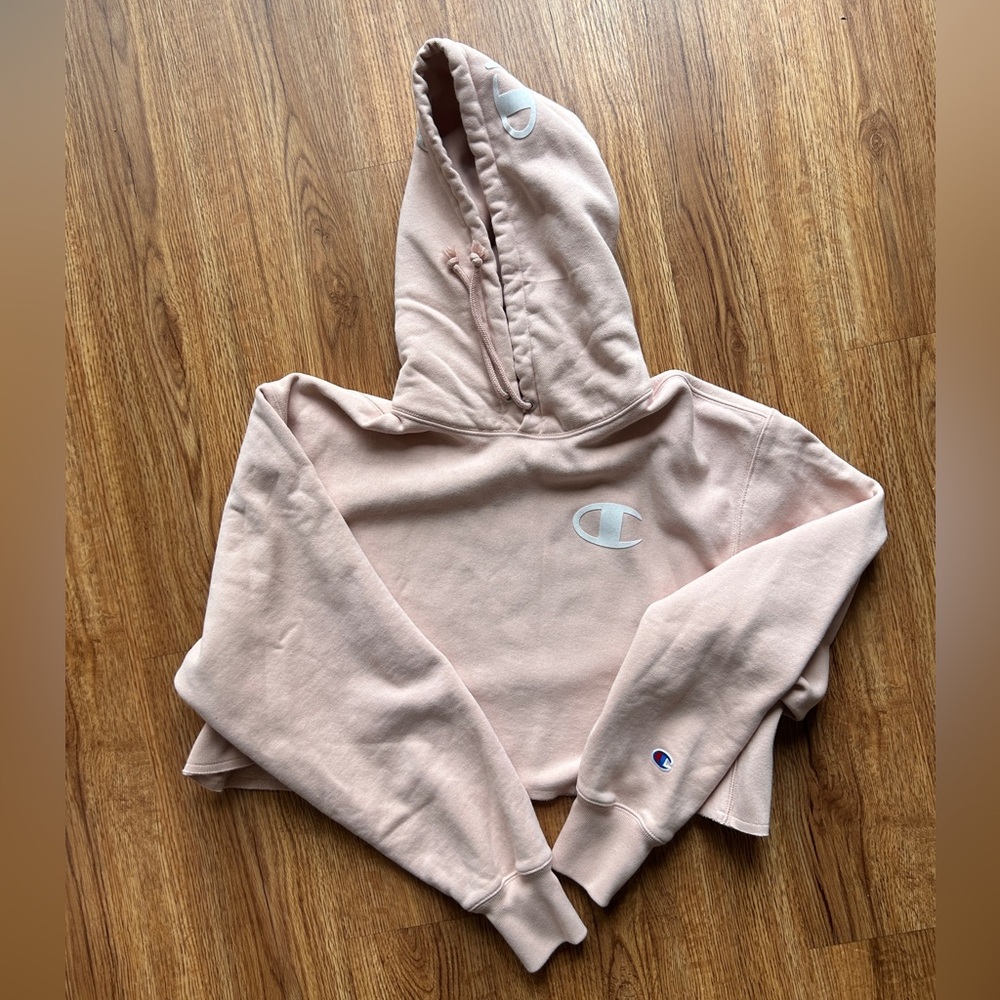 Women’s Pink Champion Reverse Weave Cropped Sweatshirt Hoodie